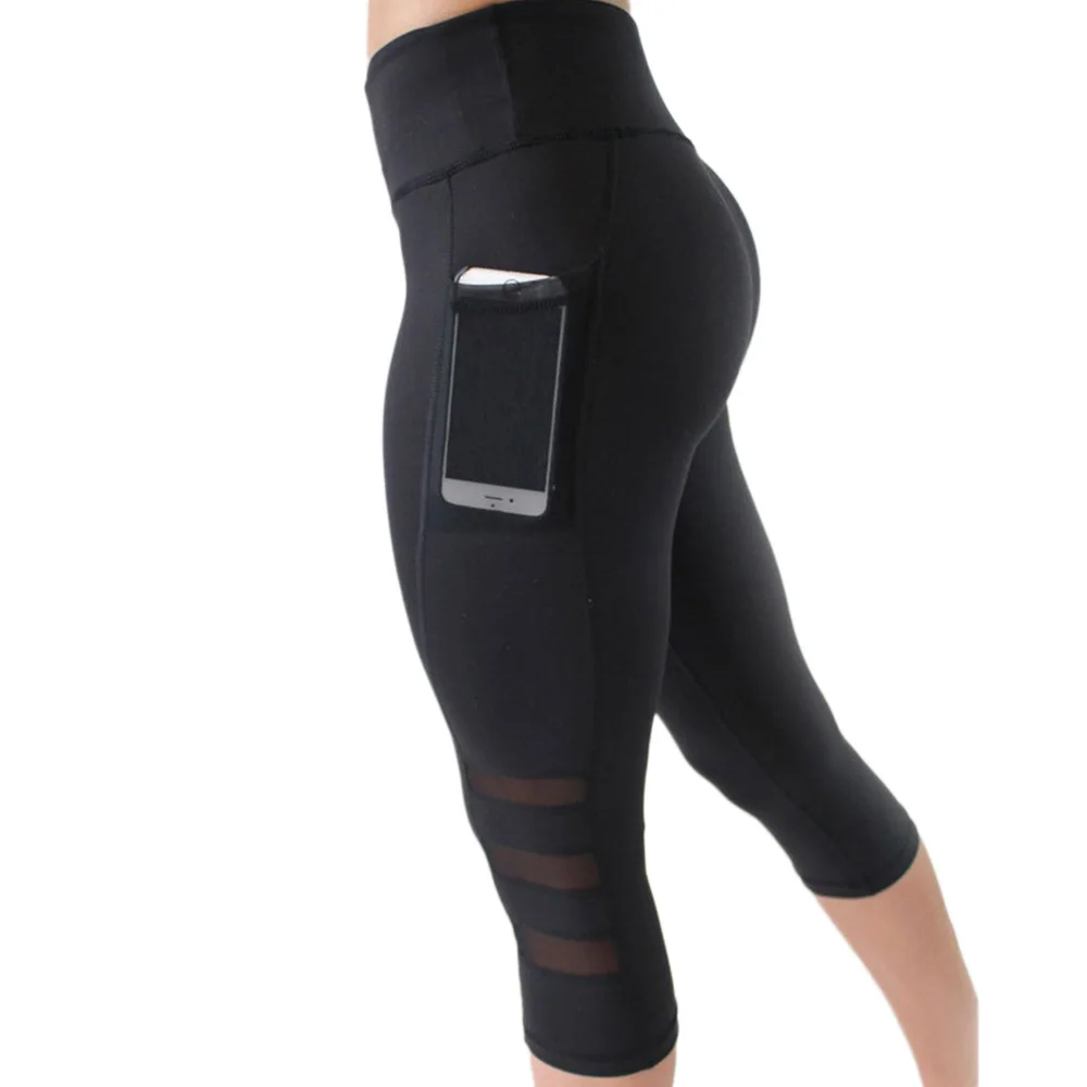 Женские сетчатые капри для девочек леггинсы с карманом Сексуальная Спортивная