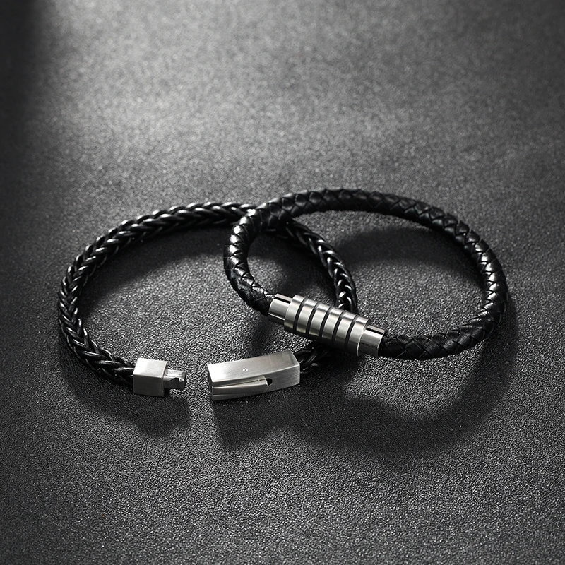 MOGE модные ювелирные изделия мужские черные браслеты из натуральной кожи
