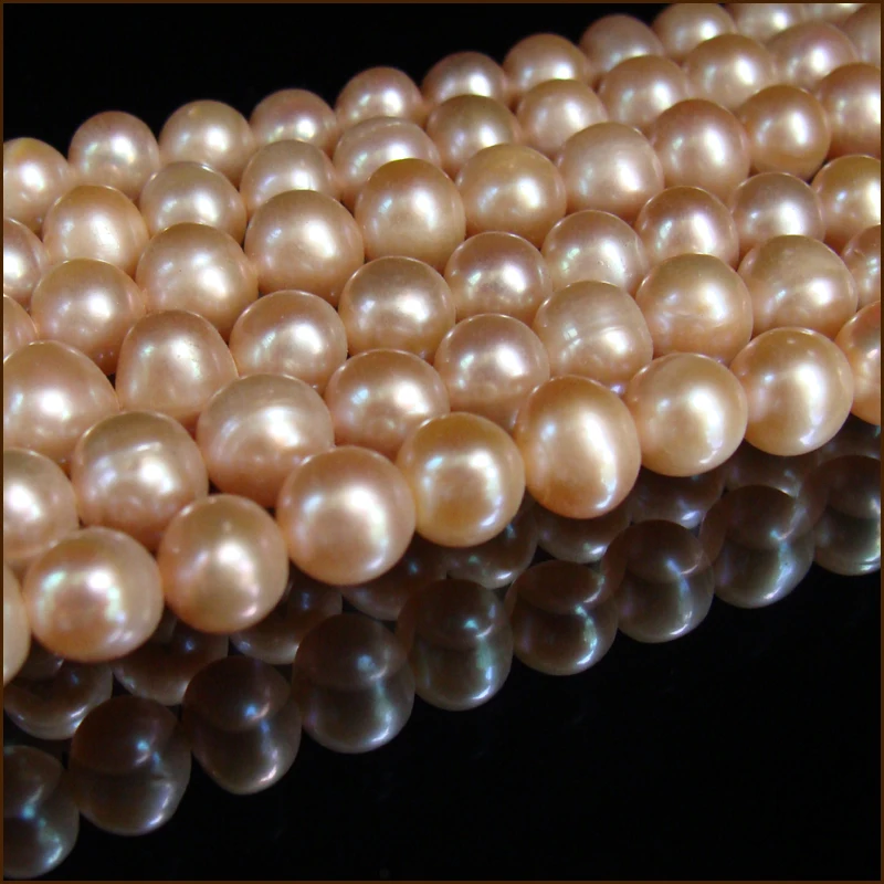 

Wholesale AA+ 7~8mm Near Round genuine gold pink freshwater Pearl loose beads strand 15" Free shipping