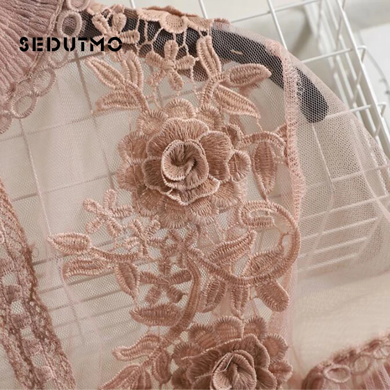 SEDUTMO летнее кружевное платье с вышивкой женское платье-туника Сетчатое цветочным