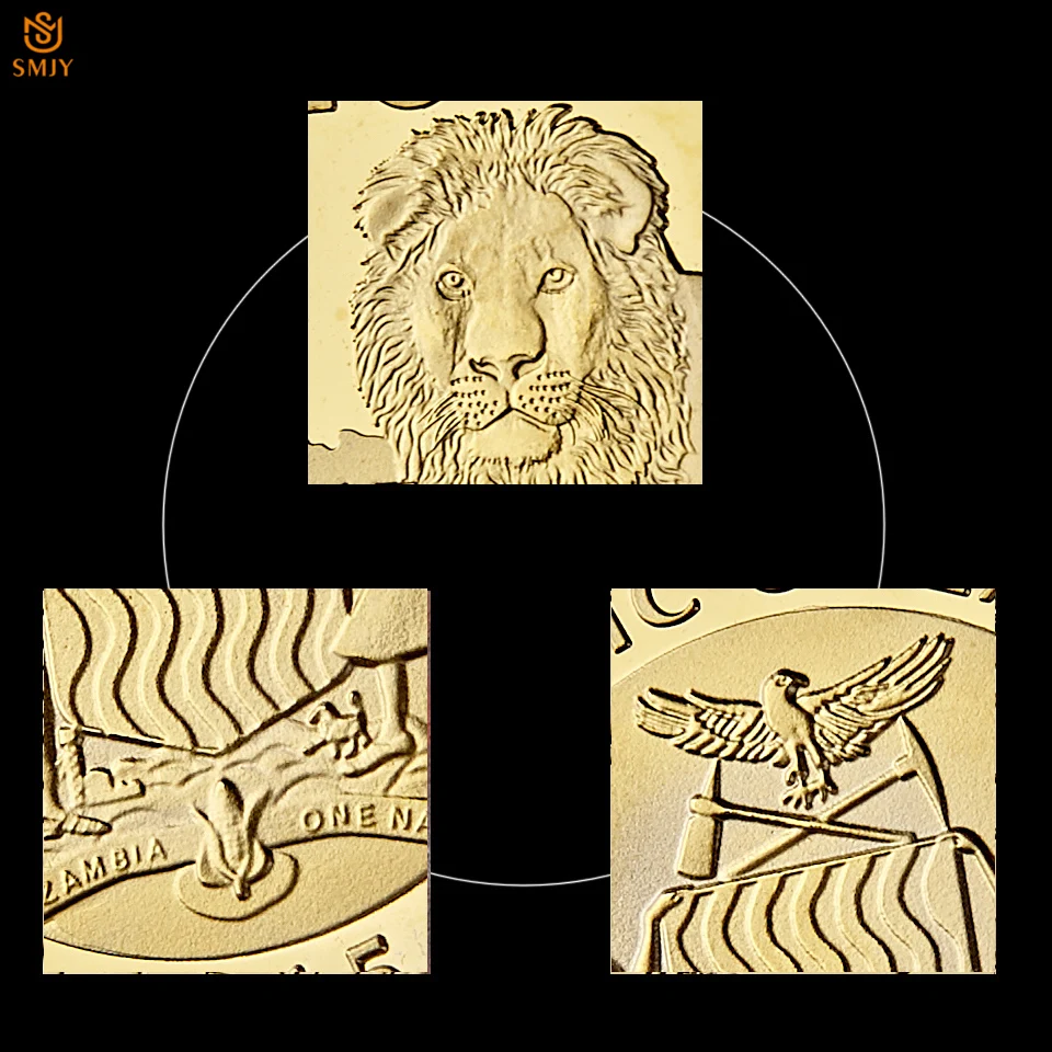 

2015 Zambia African Wildlife Lion 10000 Kwacha 1oz Gold Plated Metal Token Commemorative Coin W/PCCB Protection Box
