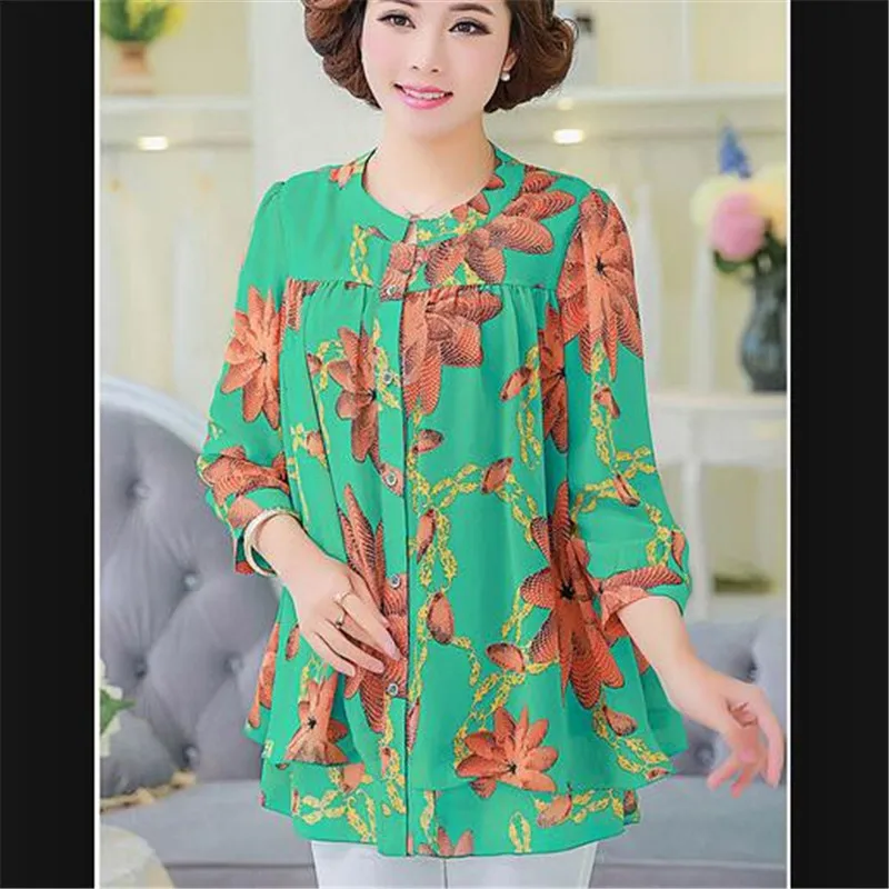 Женская шифоновая блуза с круглым вырезом и принтом свободного покроя | одежда