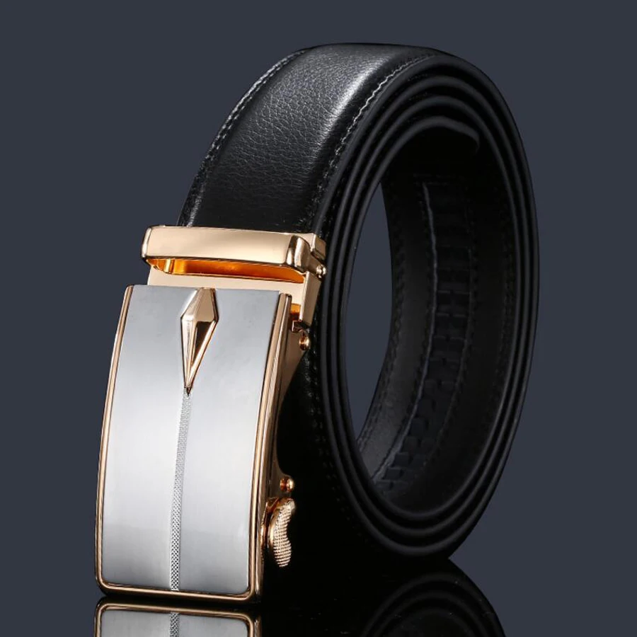 

Men Automatic Buckle Belt Male Leather Girdle Waistband Men Gold and Silver Buckle Fashion Men Belt lendth:110-120 black color