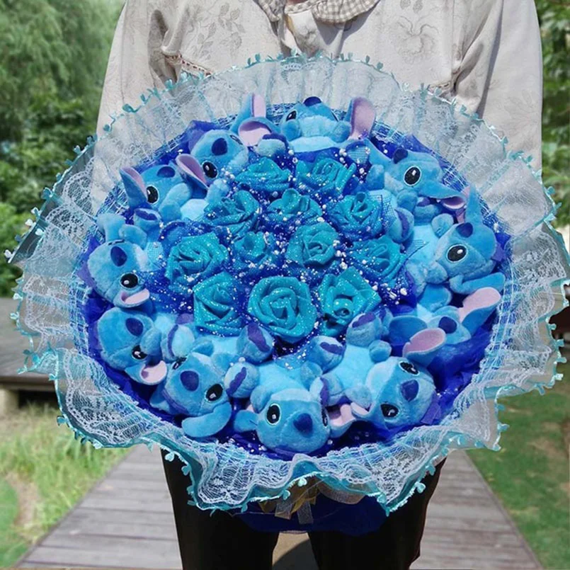 

Cartoon Stitch Bouquet Plush Stuffed Animals Toys Soft Cute Artificial Kawaii Fake Flowers Best Birthday Christmas Girls Gifts