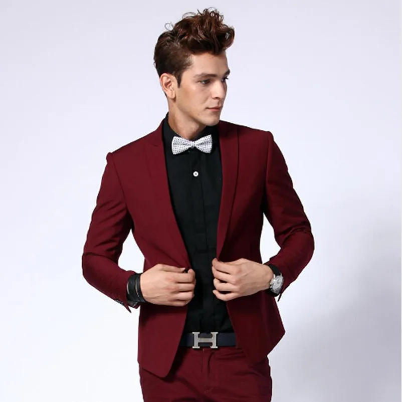 

Fashion Burgundy Men Business Suits Two Pieces Cheap Men Wedding Prom Party Suit Groom Tuxedos (Jacket+Pants)