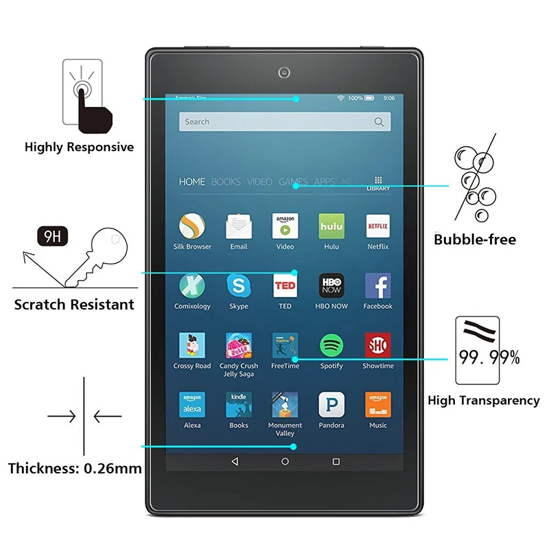 9H закаленное стекло для всех New Amazon Kindle Fire HD 8 Защитная пленка экрана HD8