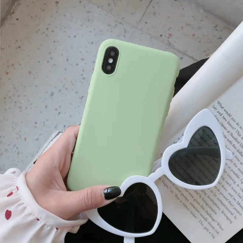Ультра тонкие простые однотонные Чехлы для iPhone 7 8 6 6s Plus X XS XR тонкая мягкая задняя