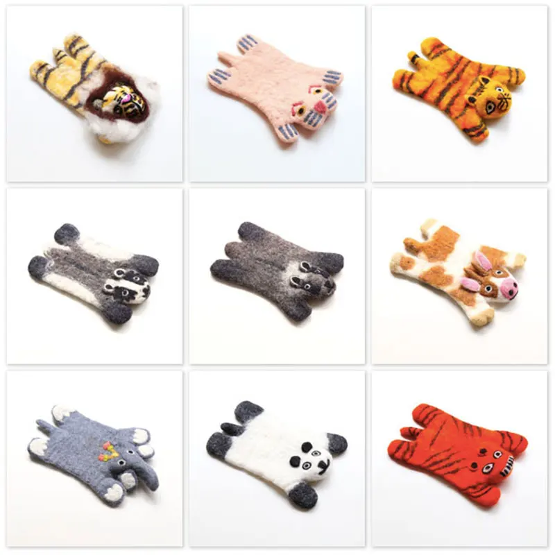 Коврики из 100% шерсти ручной работы с валяными подставками в виде животных