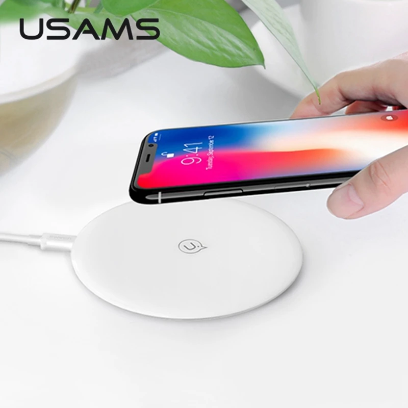 USAMS Qi Беспроводной Зарядное устройство для iPhone 8 X XS XR плюс 10 Вт Быстрый зарядного