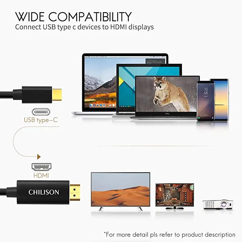 USB C к HDMI кабель 6 футов 3 1 type 4K 2 0/1 4 адаптер для нового MacBook pro Galaxy Note 8/S8/S8 Plus |