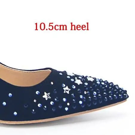 10.5cm heel Stylesowner со стразами женская повседневная обувь Острый носок слипоны Блеск Кристалл Туфли без каблуков Каблучки Женские Свадебные вечерние туфли - Цвет: 10.5cm heel