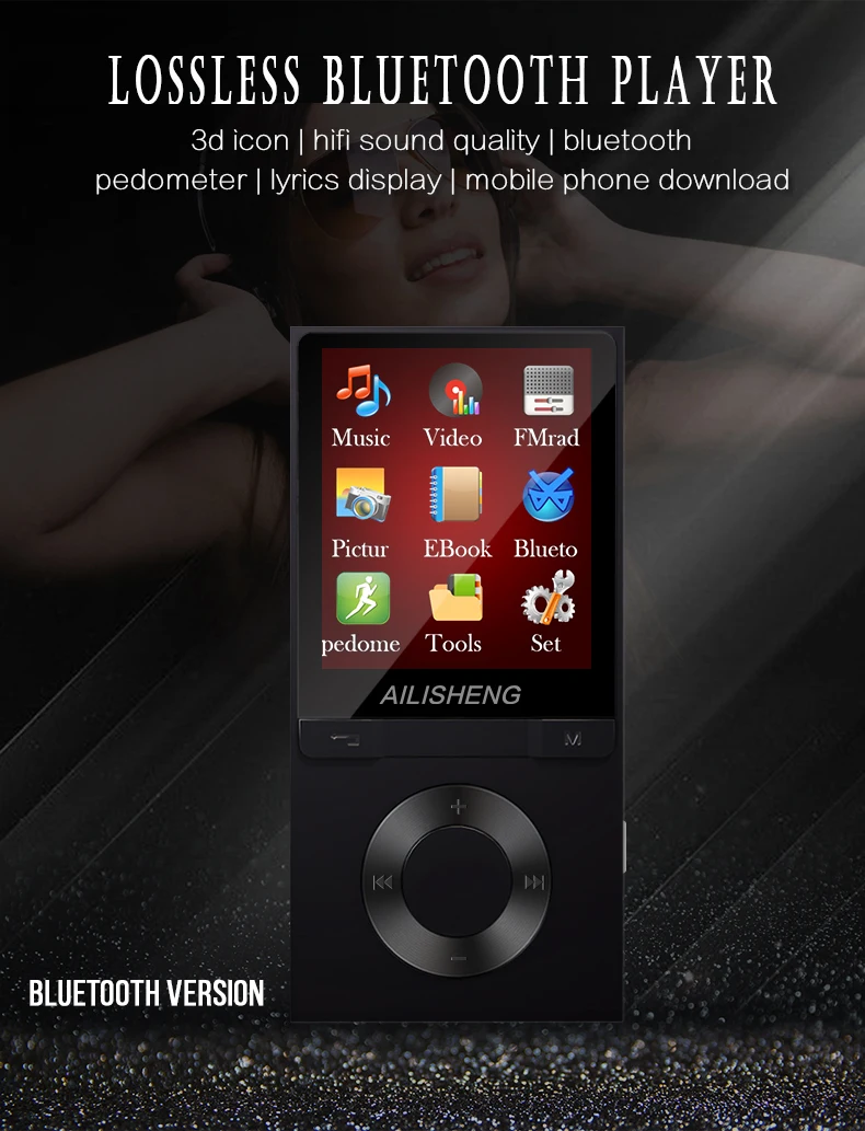 Новый 8 Гб Bluetooth 4 1 MP3 музыкальный плеер ультра тонкий дюймовый цветной экран HiFi