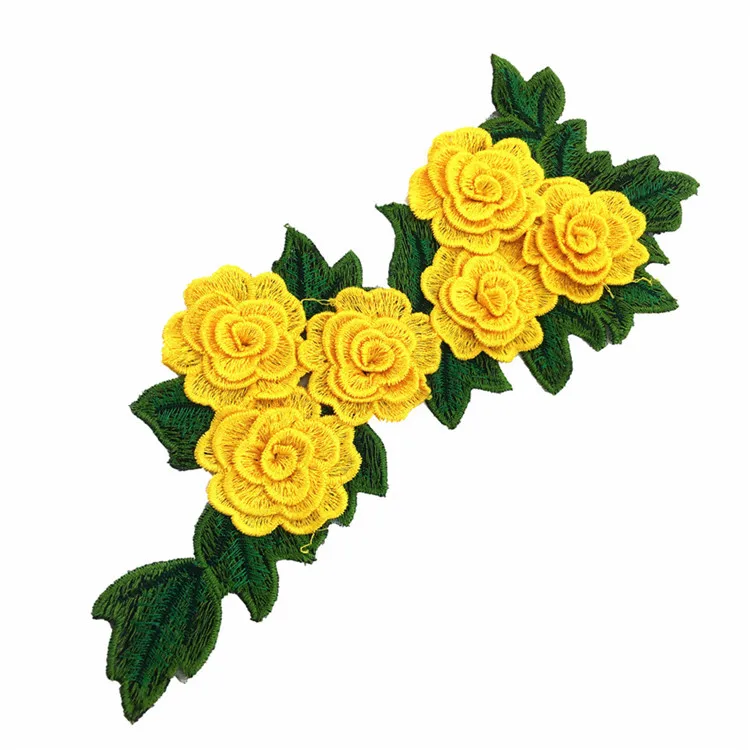 Yellow 1 шт. 3D красная вышитая ткань цветок розы Венеция кружева швейная аппликация кружевной воротник декольте Воротник Аппликация аксессуары - Цвет: Yellow