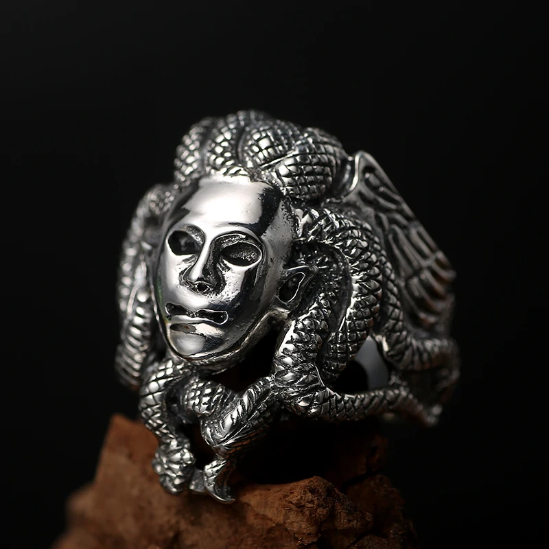 ZABRA Luxury Solid 925 Sterling Silver Men Ring Budda God Head Vintage Black Color Punk Mens Rings Domineering Gothic Jewelry|sterling silver men