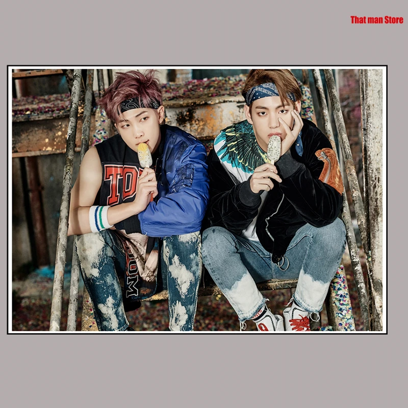 Kpop bangtan Плакаты для мальчиков наклейки на стену белая бумага печать украшение дома 42*30 см - Цвет: Темно-серый