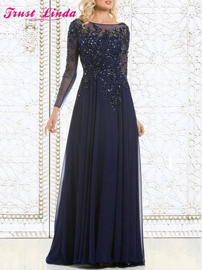Женское шифоновое платье для матери невесты элегантное темно синее Прозрачное с