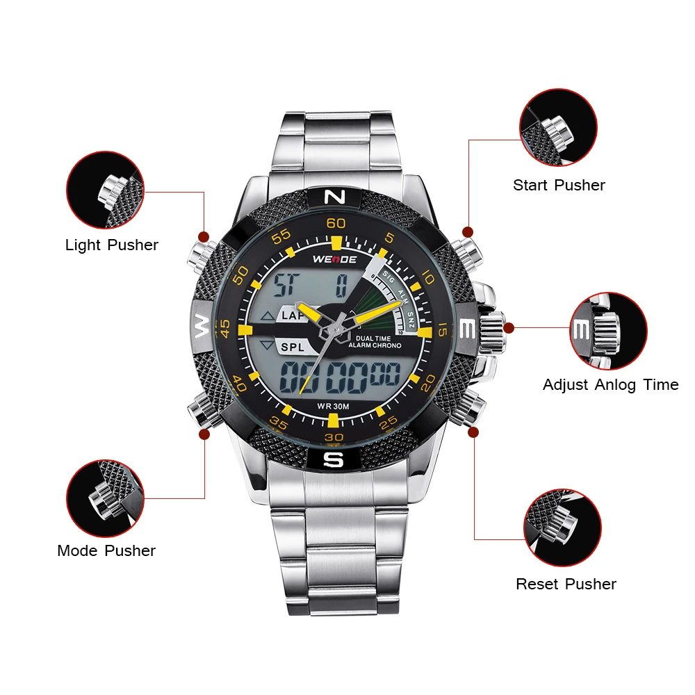 WEIDE спортивные мужские аналоговый цифровой дисплей Move men t Авто Дата Будильник
