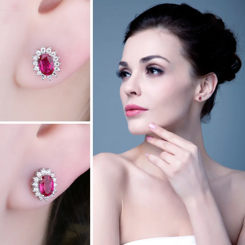 JewelryPalace Diana Created Ruby Stud Earrings 925 Sterling Silver For Women Gemstones Korean Earings Fashion Jewelry | Украшения и