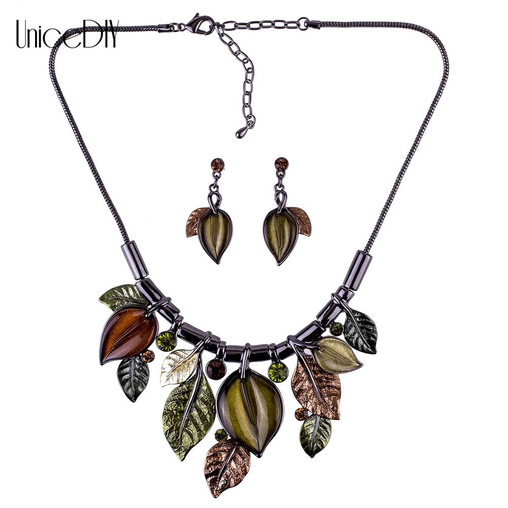 MS1504796 Fashion Jewelry Sets High Quality Necklace For Women Black zinc Plated Crystal Resin Leaf Design Gift |