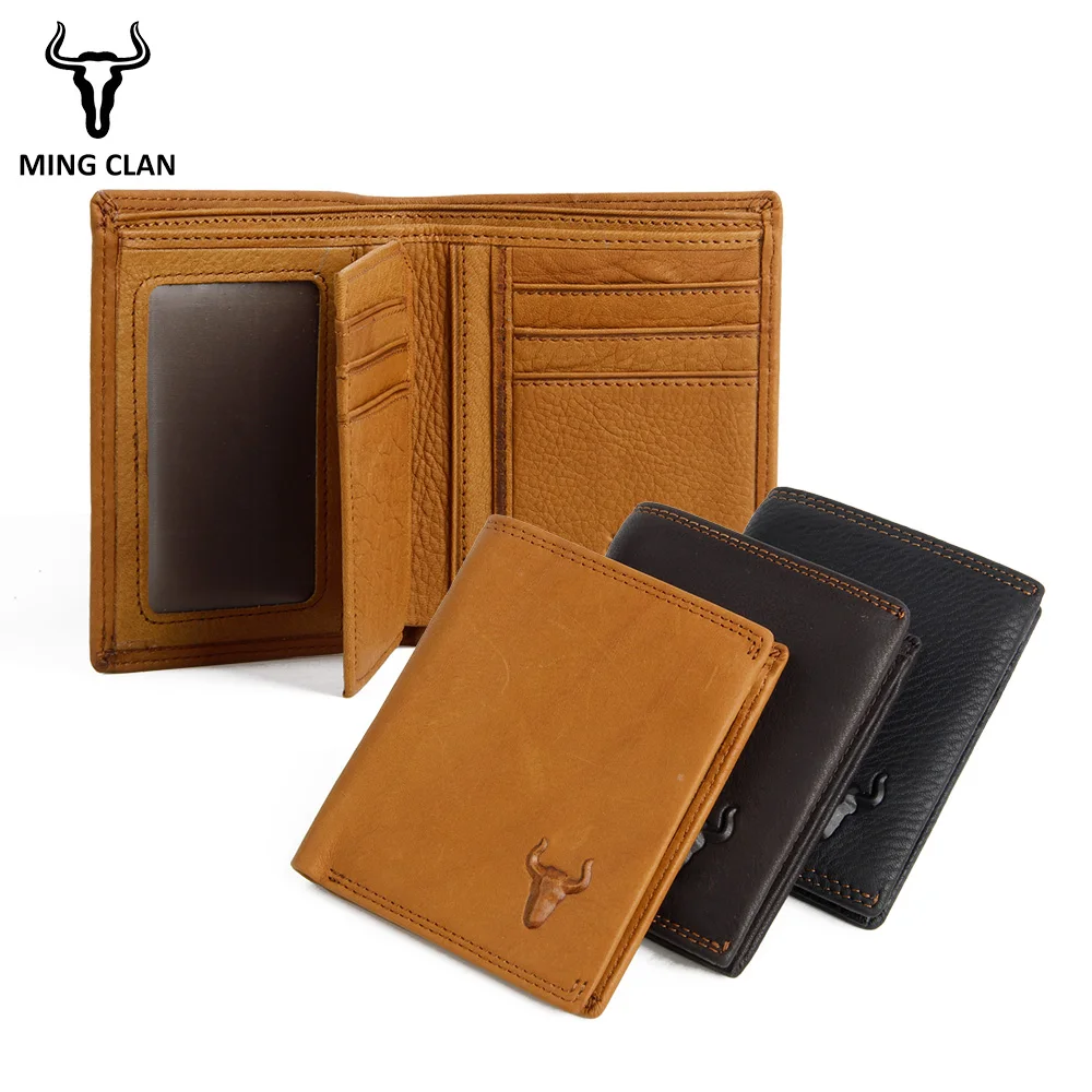 Кошелек Mingclan мужской из натуральной кожи маленький бумажник тонкий клатч с