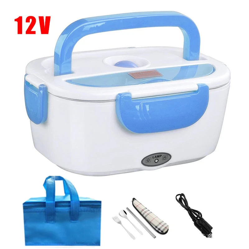 12V Blue- Bag Set Подогрев Коробки для обедов 12V 24V Нержавеющая сталь Еда грелка для хранения для офиса, с рисунком машинки, бенто Ланч-бокс Пластик японский Стиль наборы для ухода за кожей - Цвет: 12V Blue- Bag Set