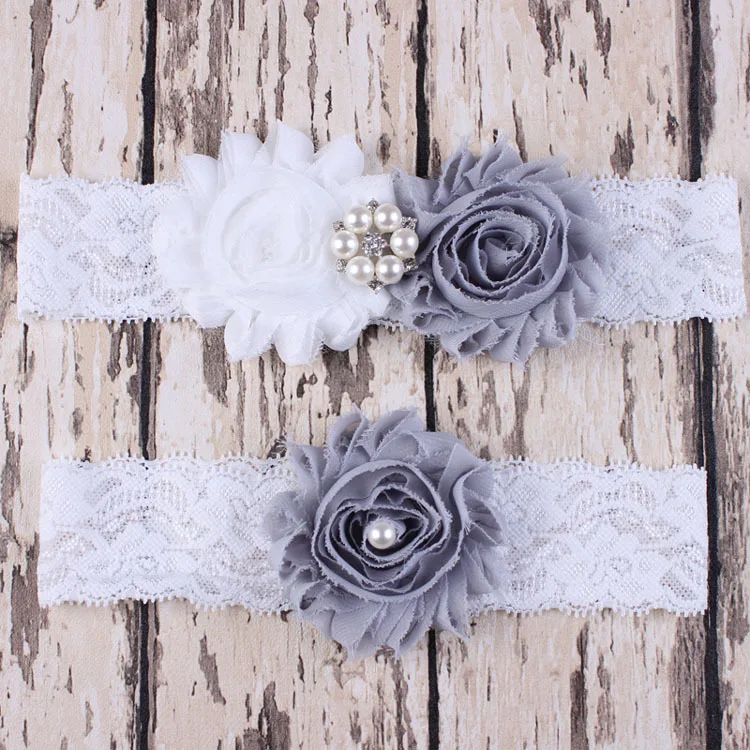 

White Lace Headbands Large Size Crystals Shabby Flower Wedding Garter 1 Set Hair Accessories Headwear