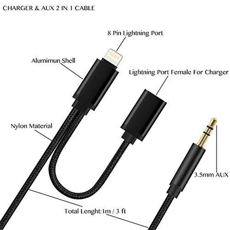 2в1 кабель Lightning для Aux 3 5 мм и Apple IPhone 6/6 s/6 sPlus/7 Plus/8 Plus/X/Xs/Xr/Xs Max 1M Наушники для/Xs
