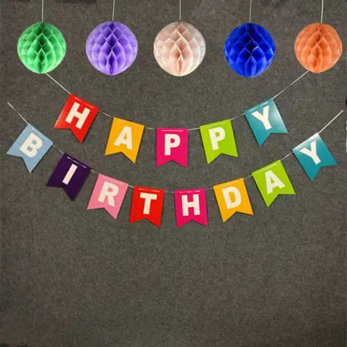 2018 New Colorful Pastel Happy Birthday Banners Bunting Garland Gold Alphabet Party Hanging Banner Decor | Дом и сад