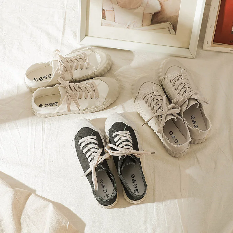 2019 г. Новая парусиновая Белая обувь в Корейском стиле однотонная для отдыха на
