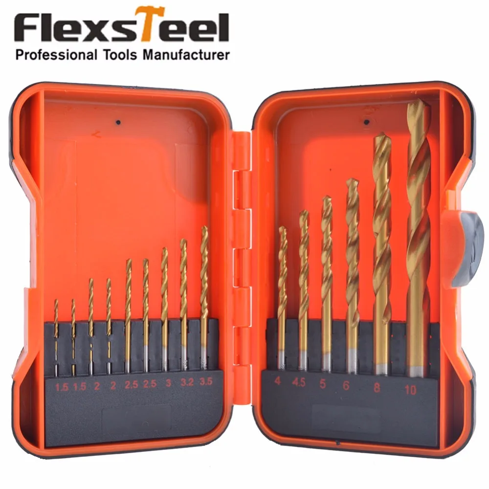 Flexsteel 15 шт. набор спиральных Сверл из быстрорежущей стали 1 5 10 мм с титановым