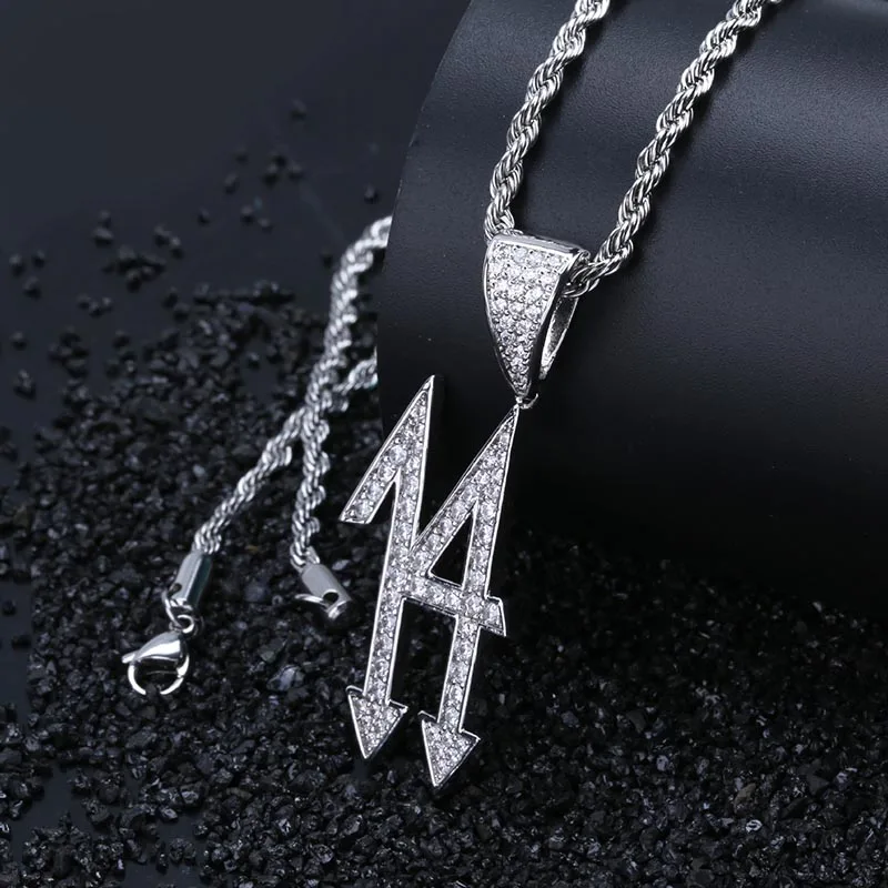 MISSFOX/хип хоп колье с надписью Lucky Number 14 и Men'S Name Позолоченное 3663 Льдом Из фианита