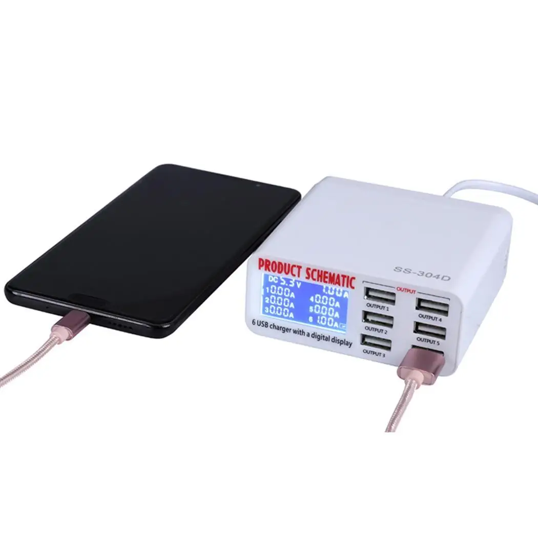 6 портов USB быстрое зарядное устройство ЖК-дисплей Мобильный 240g 6.5A телефоны 899