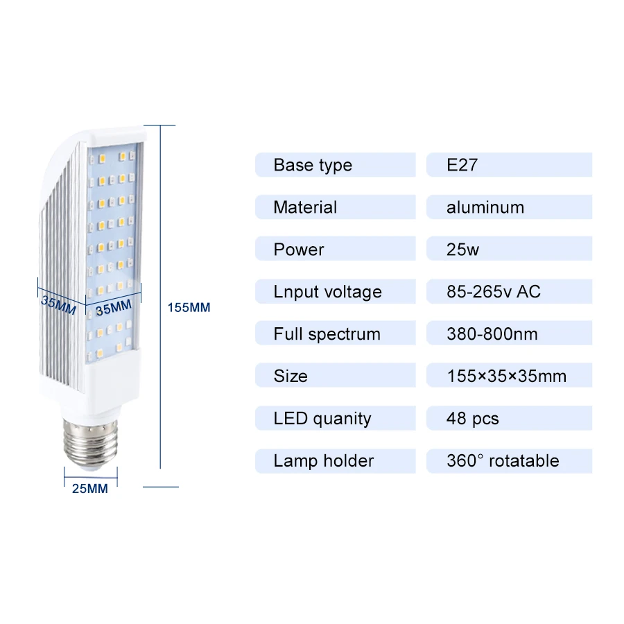 E27 Grow Light LED Grow Light Full Spectrum E27 Replacement Sunlight Phyto Growing Light for Plants Flowers AC 85-265V Clip-on Desk Grow Lamps - Испускаемый цвет: E27 Grow Light