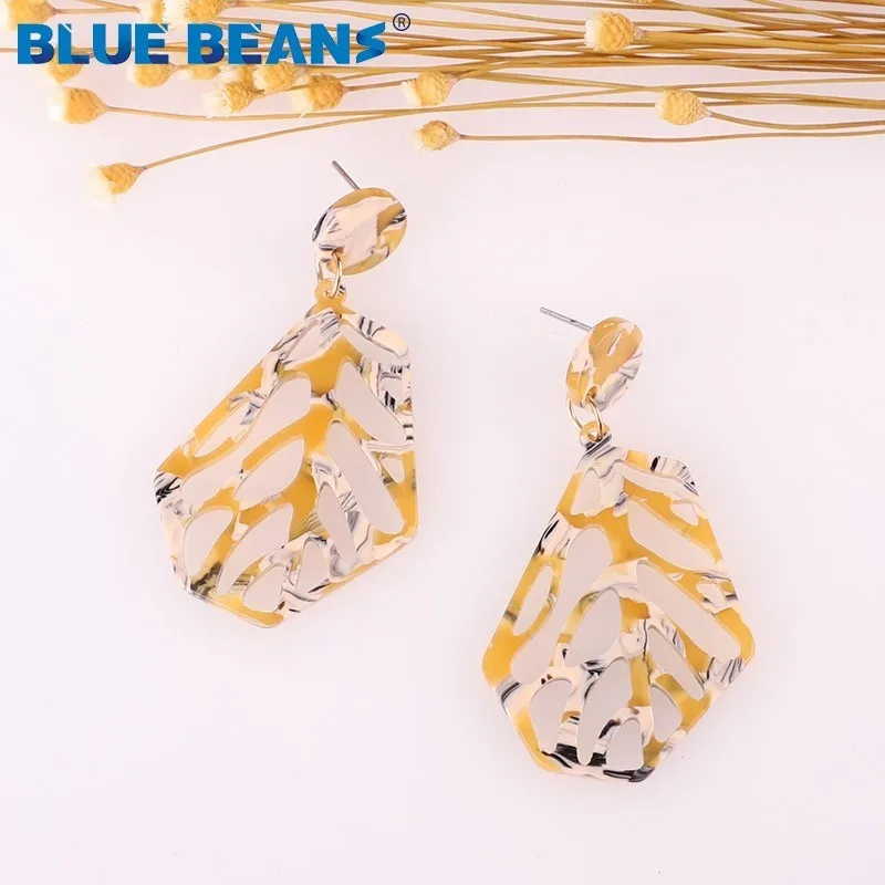 15 Серьги с листьями для женщин, акриловые, Boho, ацетат, модные, многоцветные, геометрические, большие, висячие, свисающие, серьги из смолы, массивные - Окраска металла: 15