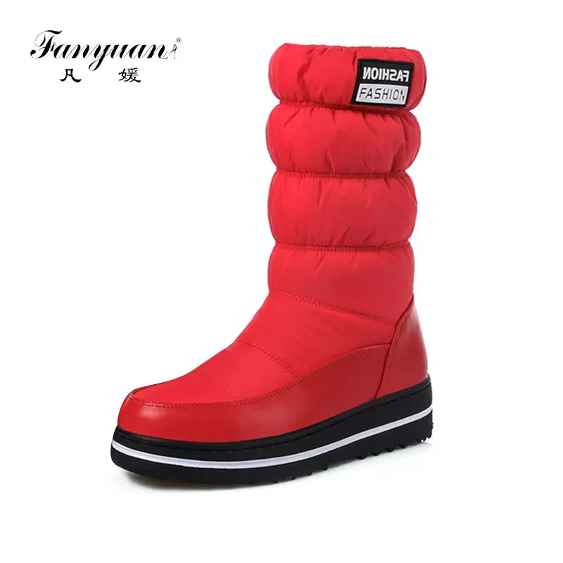 

fanyuan winter new women boots platform Down waterproof Keep warm ladies snow boots black blue red mid calf boots plus size