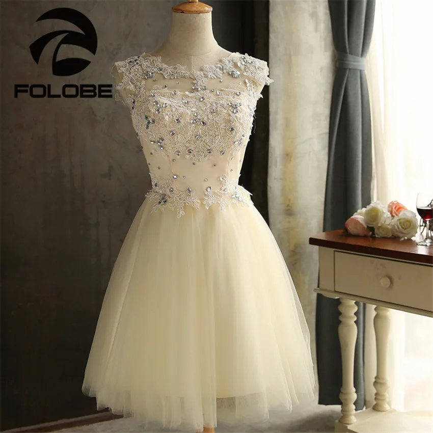 

Elegant Sheer Neck Beading Lace Vestidos De Festa Crystal A-Line Mini Homecoming Dresses Robe De Soiree Short Prom Party Gowns