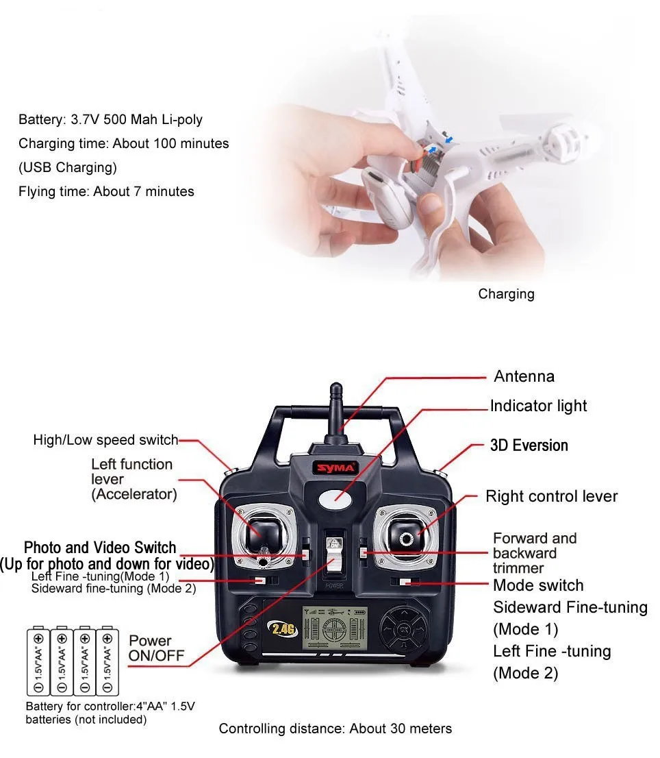 Syma X5C X5C-1 (Drone с Камера 2.0MP) квадрокоптер Радиоуправляемый Дрон Quadcopter или X5 X5-1 (без