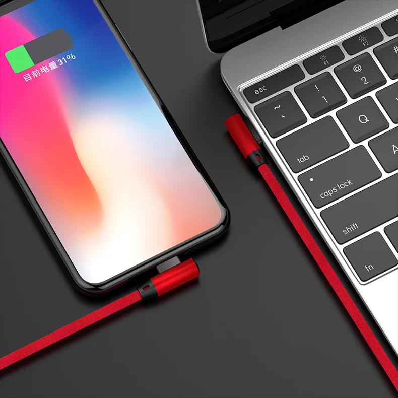 USB кабель Max 2.1A Быстрая зарядка 90 градусов Реверсивный Тип C кабель зарядного устройства микро-usb тип L изгиб нейлоновый шнур для iPhone кабель