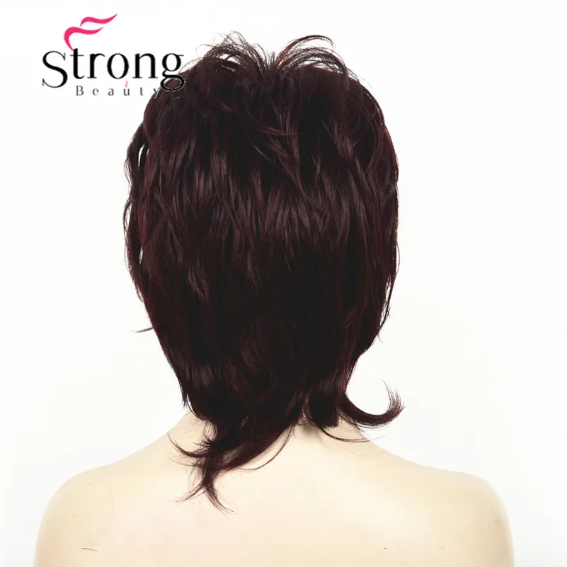 StrongBeauty короткий пушистый слоистый светильник коричневый высокий светильник ed Классический колпачок полный синтетический парик женские волосы парики - Цвет: 99T