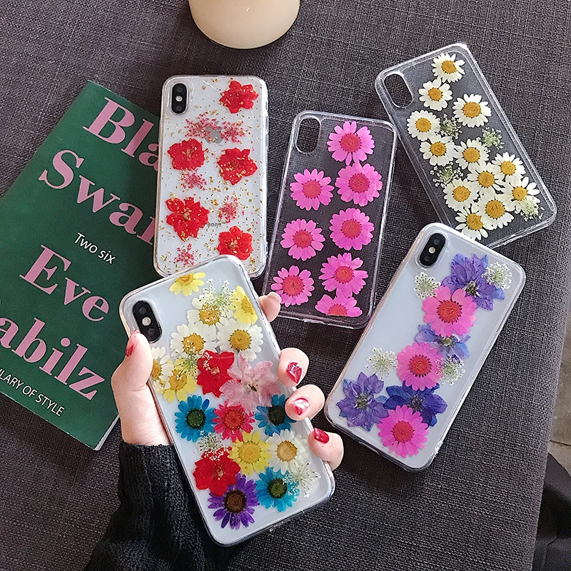 Настоящие цветы, сухоцветы, мягкая задняя крышка из ТПУ для iphone 6, 6 S, 7, 8 plus, чехол, прозрачный чехол для телефона, для iphone X, XR, XS, Max, Capa