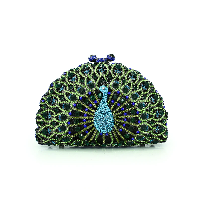 

lovely handmade green peacock crystal clutch evening bags women prom day clutch animal rhinestone bags