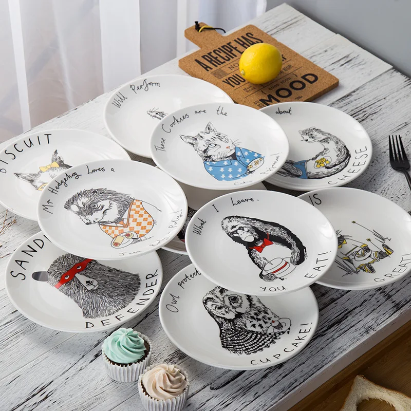 8 дюймов в глазури Decoratiom круглая тарелка съедобная ручная роспись животное блюдо керамическое плоское блюдо мультфильм столовая Посуда Рождественский подарок 1 шт