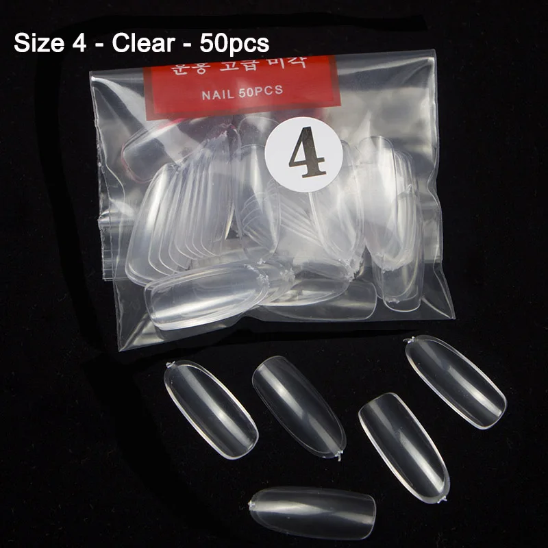 Size 4-Clear-50pcs TKGOES 50 шт/500 шт акриловые овальные накладные ногти Fullwell прозрачные накладные ногти полное покрытие накладные кончики для дизайна ногтей французские кончики для ногтей Новинка#39 - Цвет: Size 4-Clear-50pcs