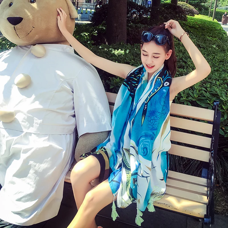 Parkshin Summer Women Beach Towel Forest Bird Seaside Sun Protection Holiday Decorative Comfortable Easy Match Scarf |