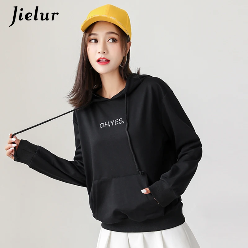Jielur OH YES Kpop модная толстовка с капюшоном и надписью Harajuku пуловер карманами