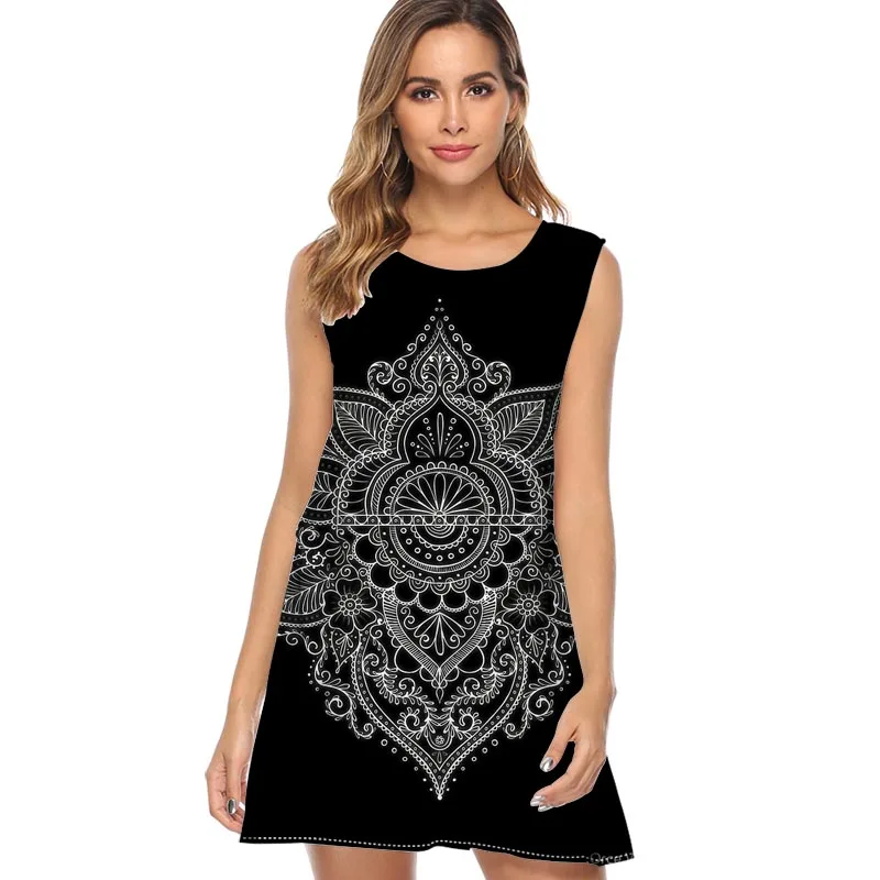 

Midnight Garden Short Beach Dress Women 2019 New Style flower Print Casual Bohomian Dress Sleeveless O neck Chiffon Summer Dress
