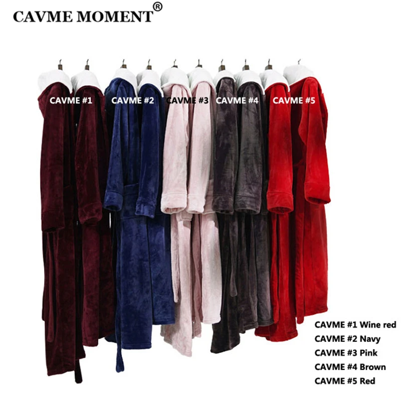 CAVME CUSTOM Logo Winter Bride Flannel Robe Women Hooded Long Kimono Bathrobe Bridesmaid Plus Size Dresses Nightgown