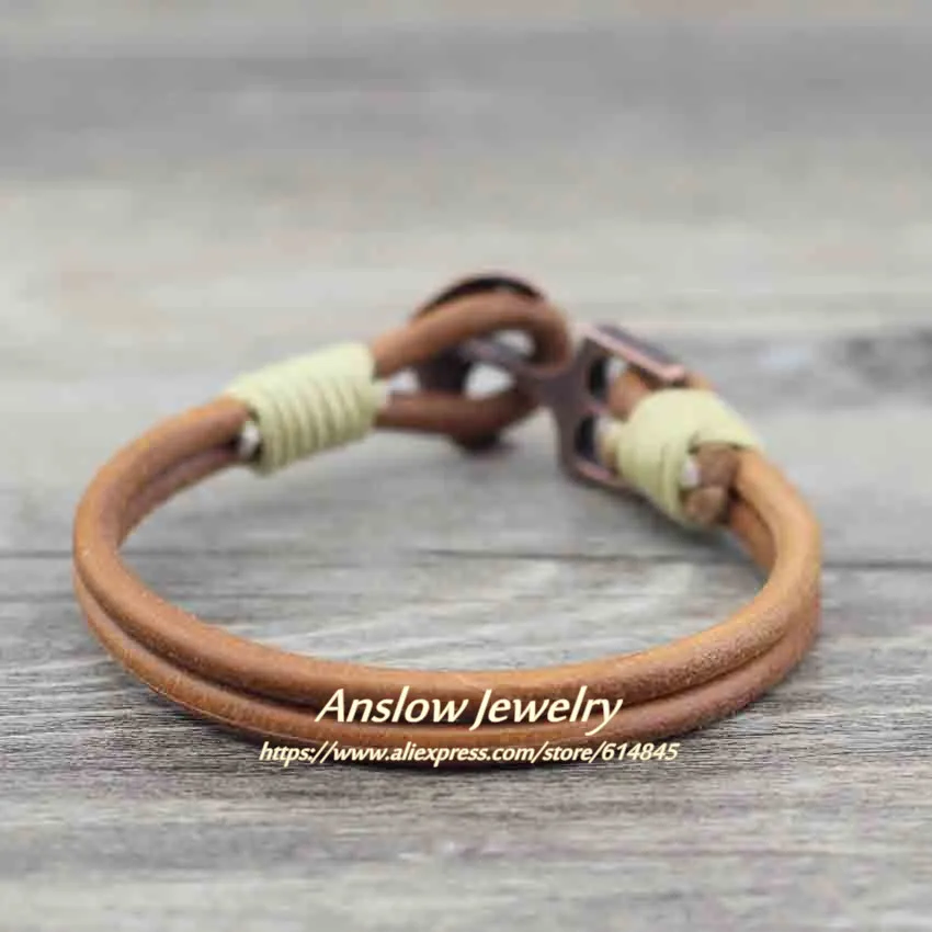 Anslow, брендовые модные ювелирные изделия, классический якорь, мужской браслет дружбы, кожаный браслет, браслеты для женщин, подарок, LOW0093LB