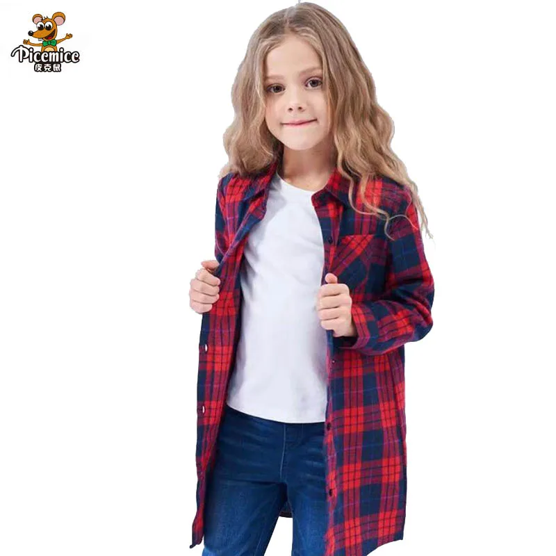 

Girls Shirts Casual New 2021 Autumn Children's Tops With Pocket Outwear Child Long Clothing Cotton Kids Plaid Shirts 2-12 Years