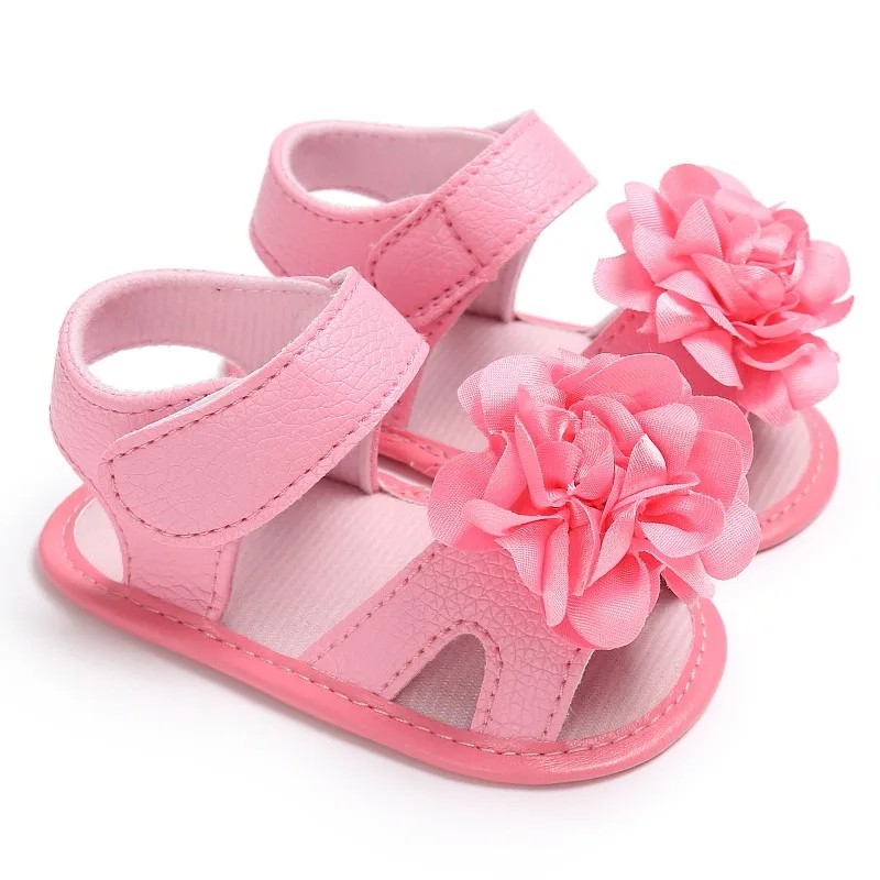 

Baby Girl Sandals Summer Baby Cotton PU-leather Flower Baby Girl Sandals Newborn Baby Shoes Pink Or White